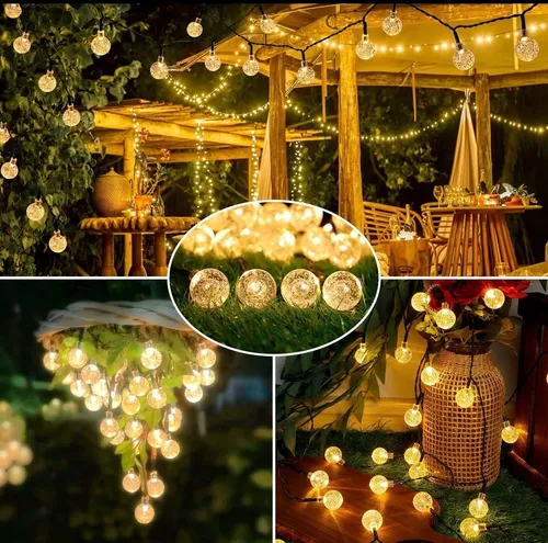 Extensión 40 bombillos Led Solar Cristal Recargable 10m Cálida Lámpara 8w 012c