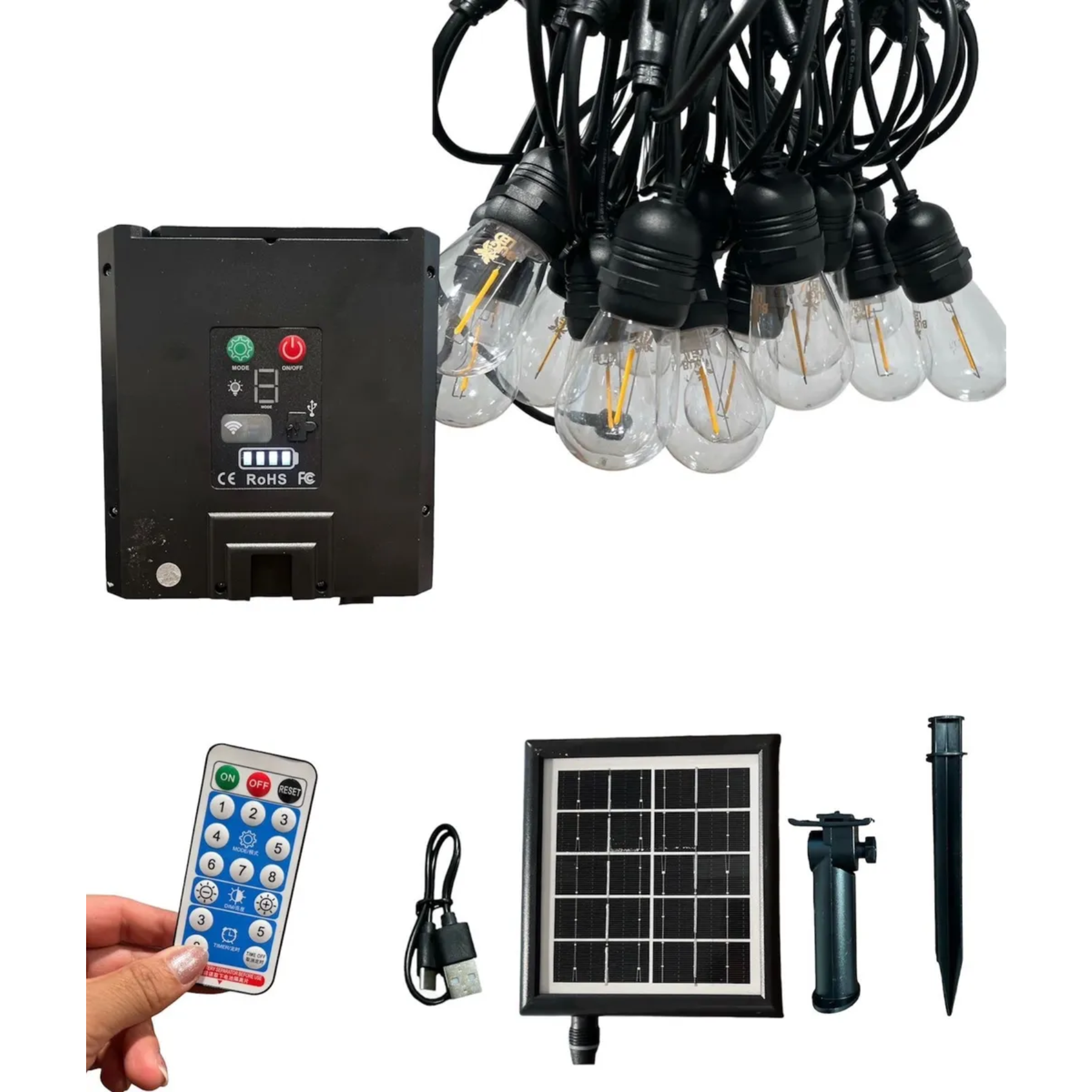 Extensión de 10m, 20 bombillos Led Solar 8W 04M
