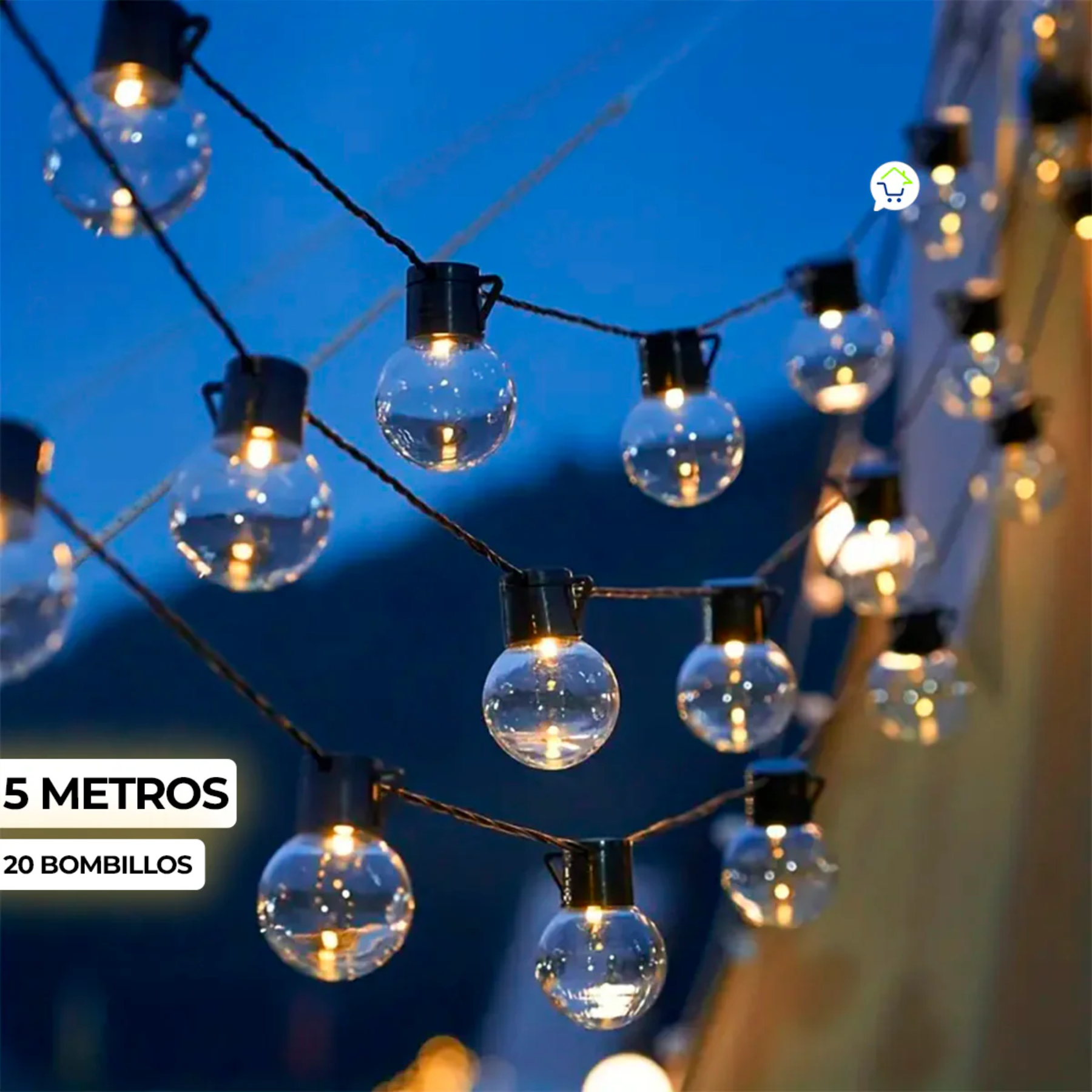 EXTENCION DE LUZ CALIDA 5 MT 20 BOMBILLOS SOLAR