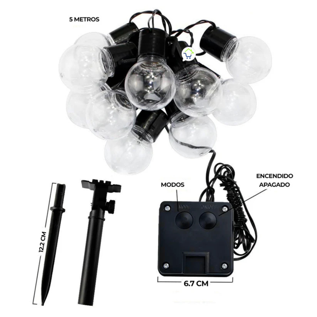 EXTENCION DE LUZ CALIDA 5 MT 20 BOMBILLOS SOLAR