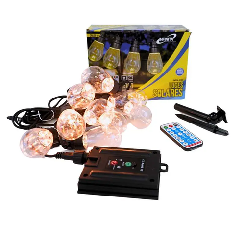 Extensión 40 bombillos Led Solar Cristal Recargable 10m Cálida Lámpara 8w 012c